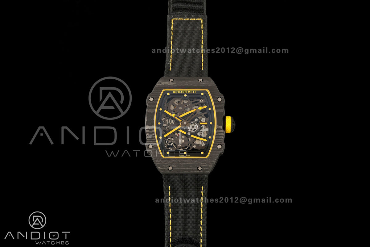 AVF RM67-02 Black NTPT Yellow Skeleton Dial on Black Velcro Strap CRMA7 Clone V2